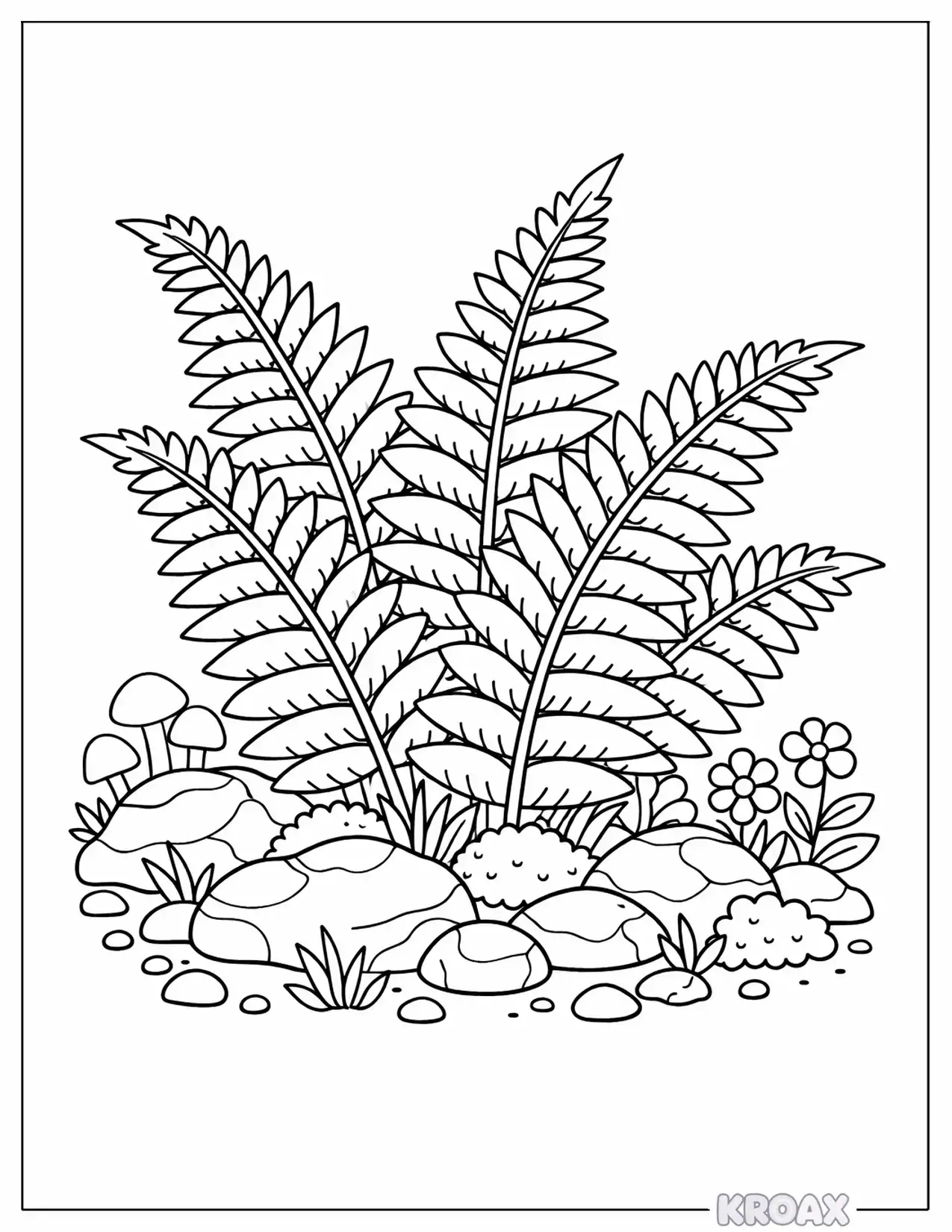 fern fronds in misty garden printable coloring page