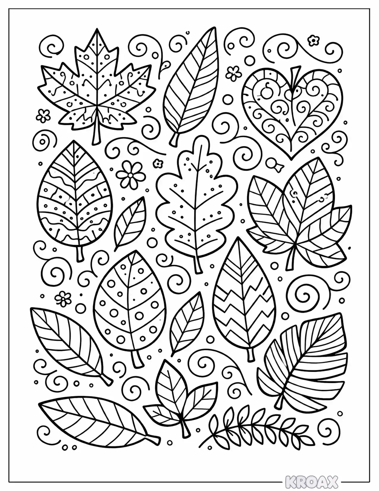 leaf doodles and swirls printable coloring page