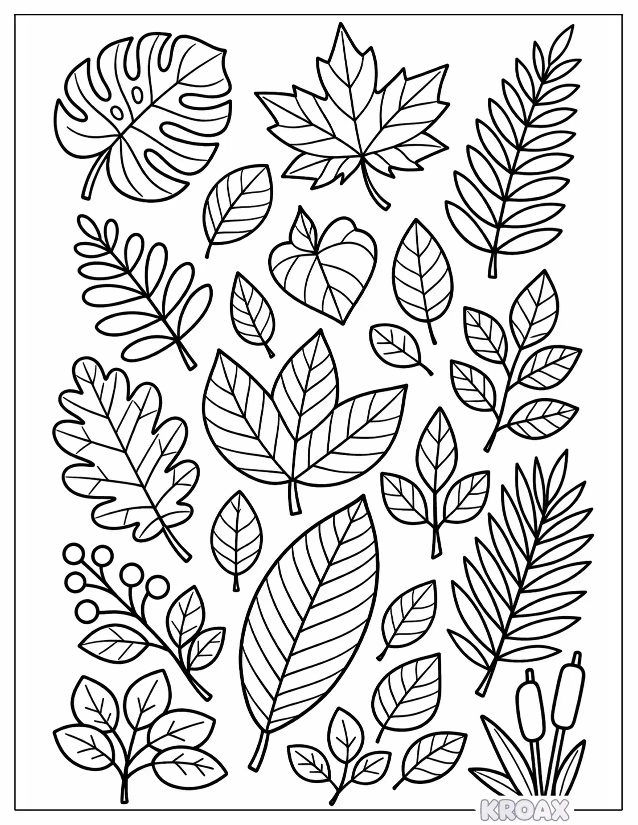 leaf vein patterns and botanical details printable coloring page