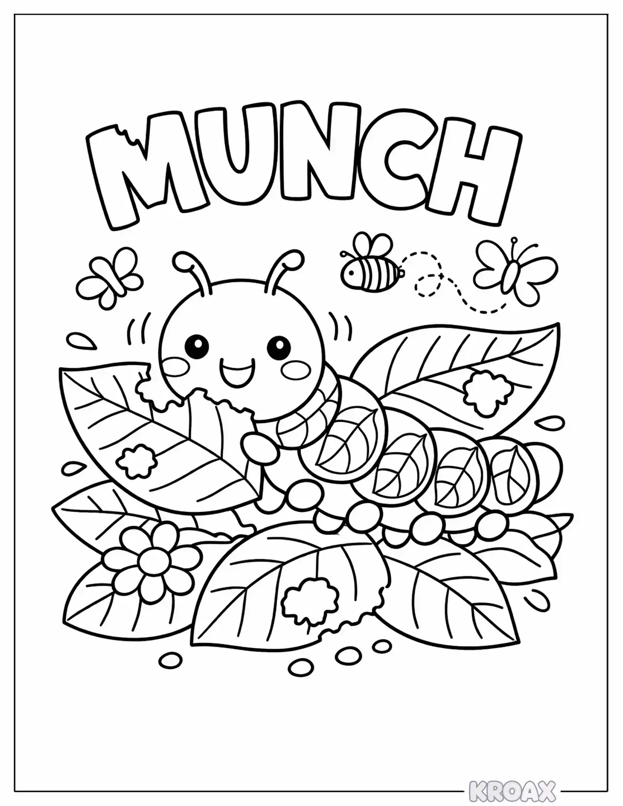 leafy caterpillar munching adventure printable coloring page