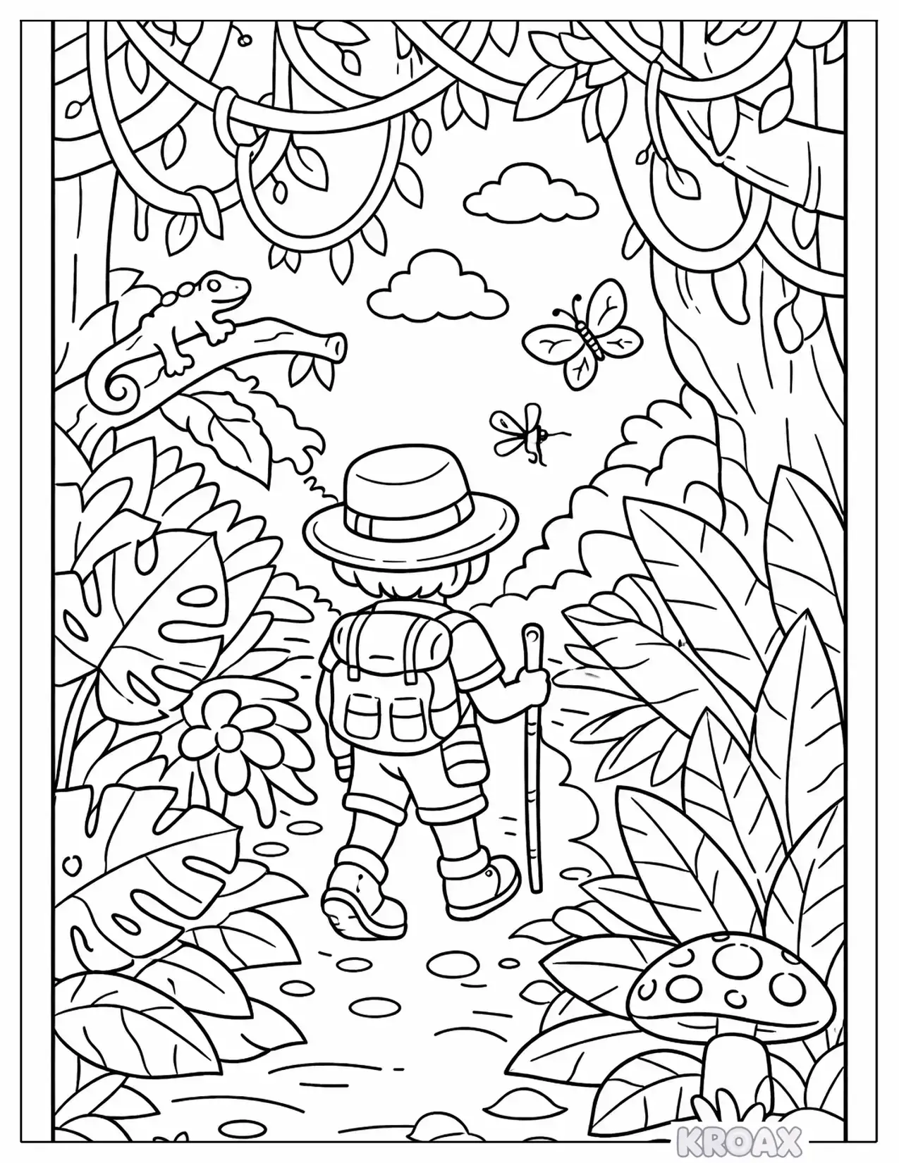 leafy jungle path with printable coloring page