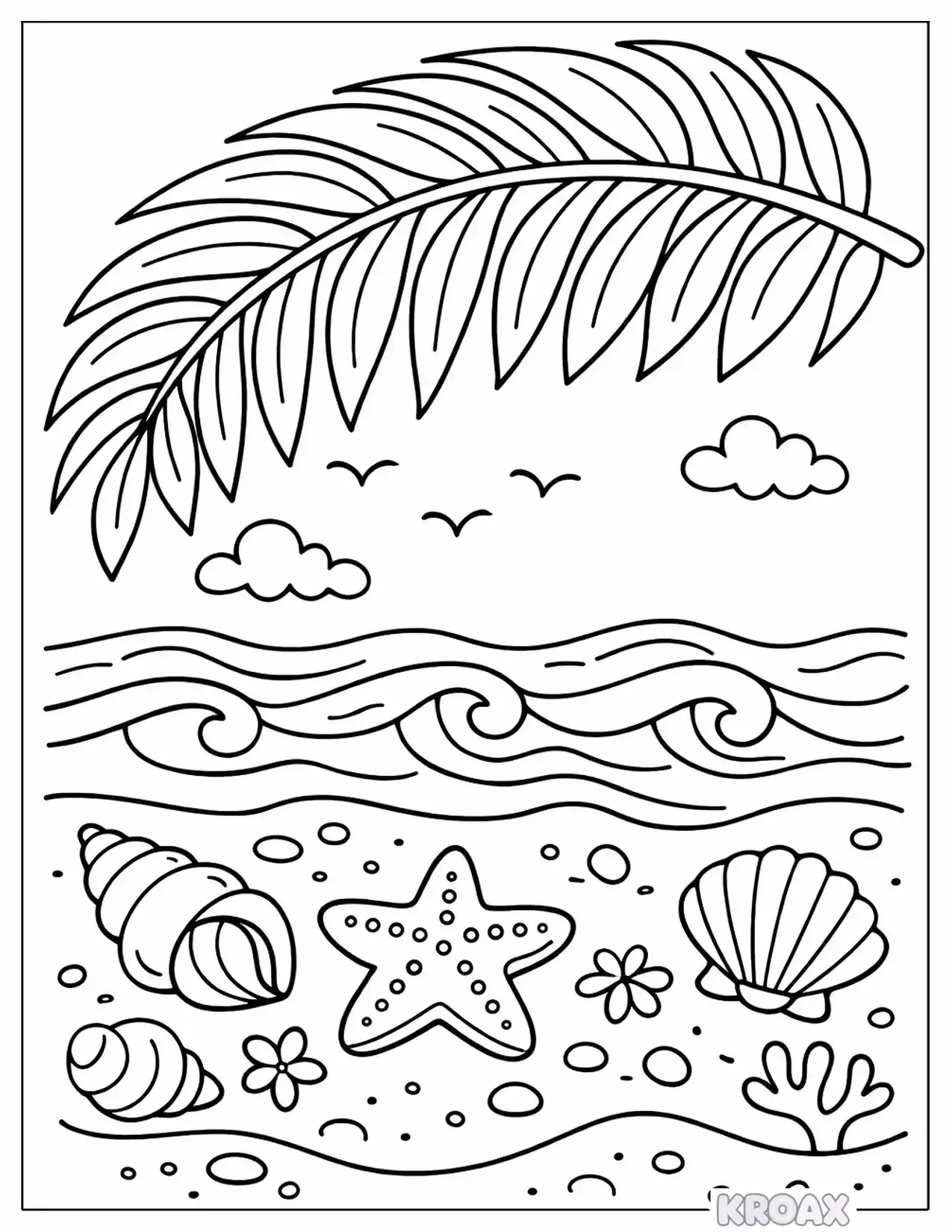 palm leaf island adventure scene printable coloring page