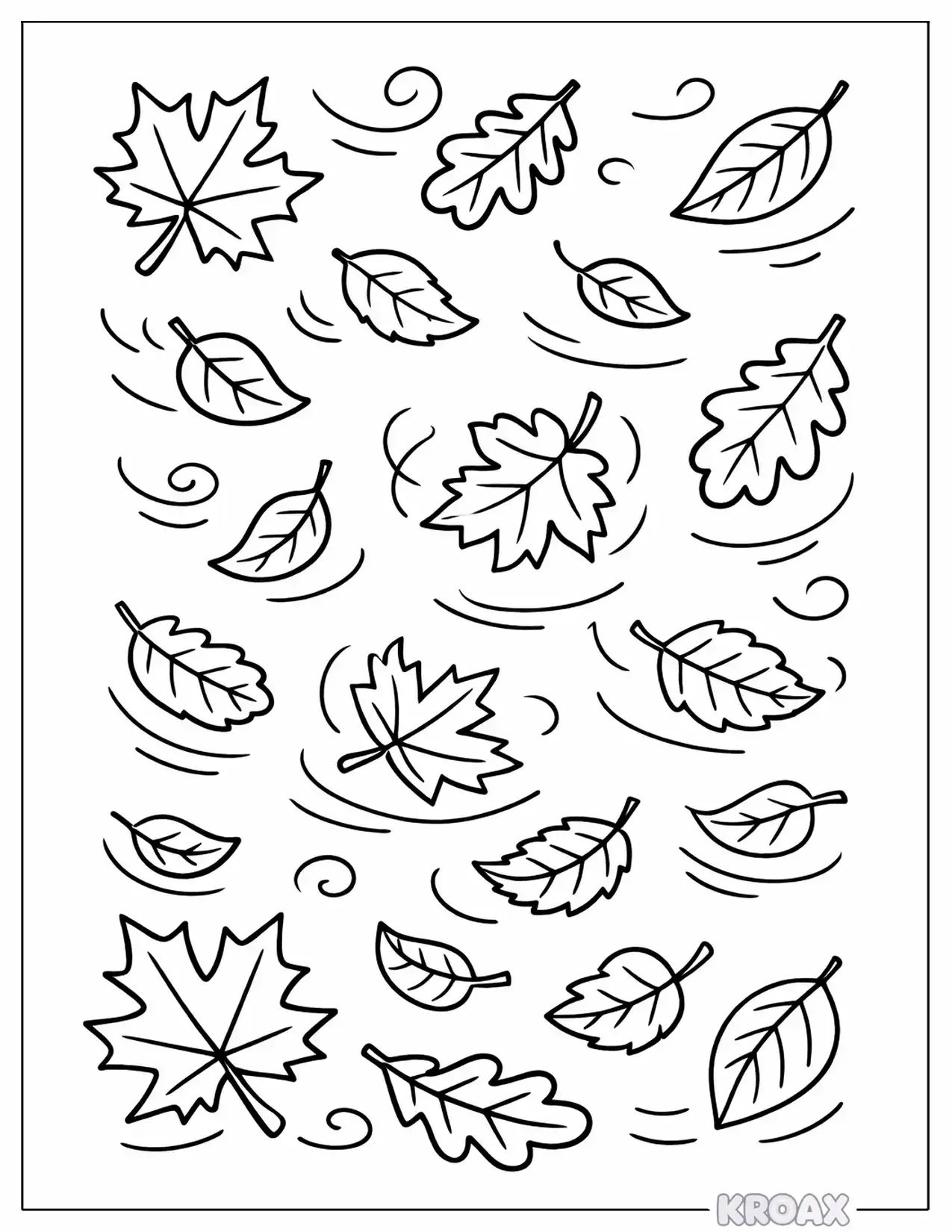 peaceful falling leaves in wind printable coloring page