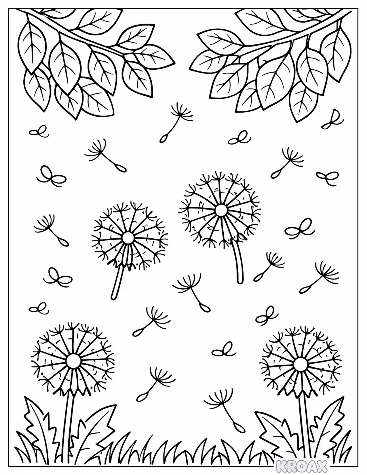 sunlit leaves and floating seeds printable coloring page