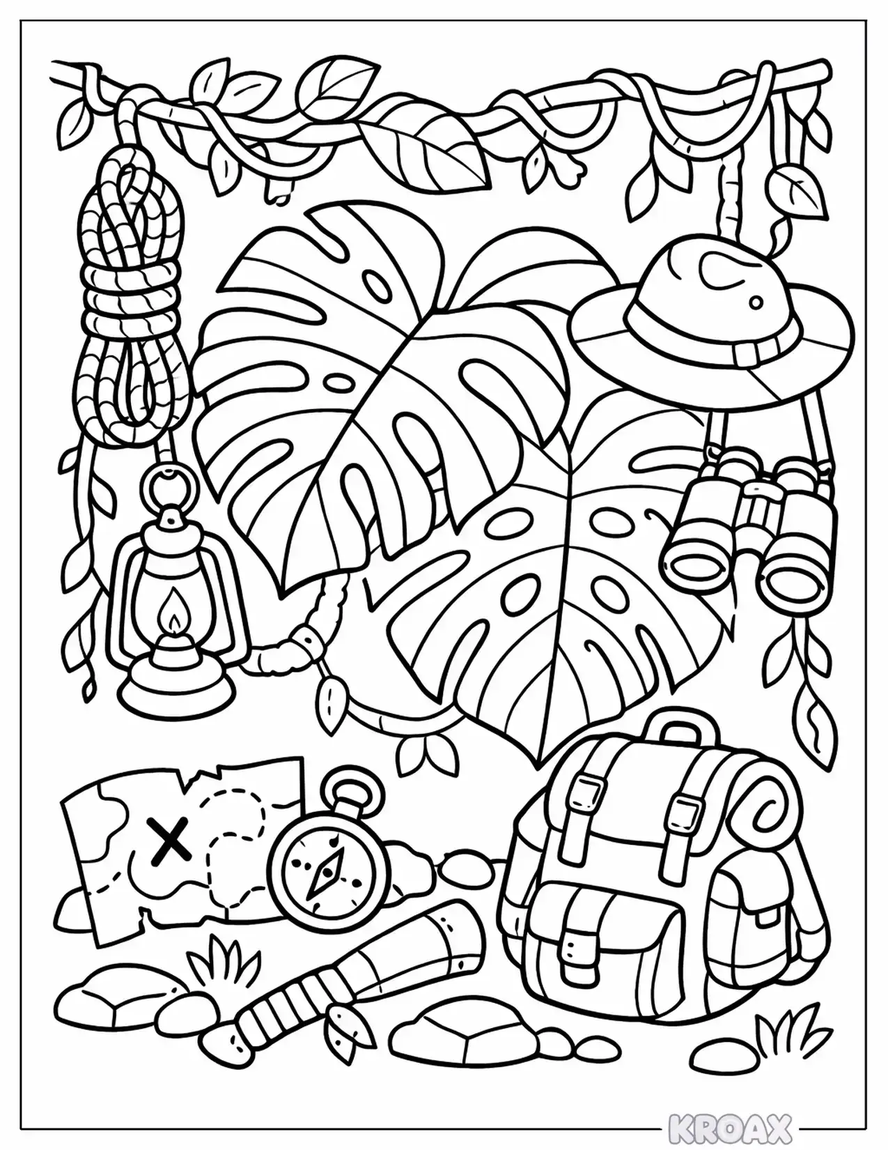 tropical monstera leaf adventure printable coloring page