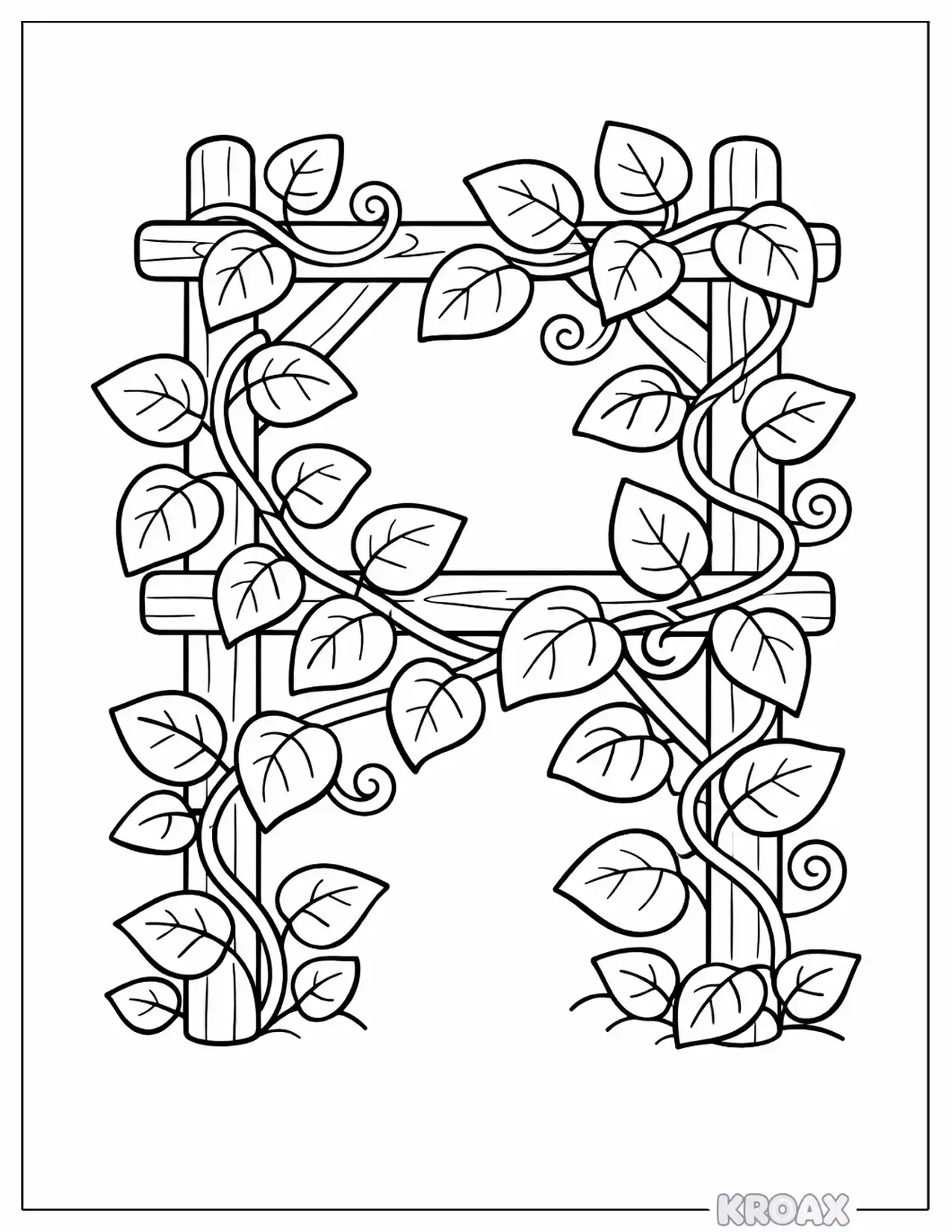 vine leaves climbing the trellis printable coloring page