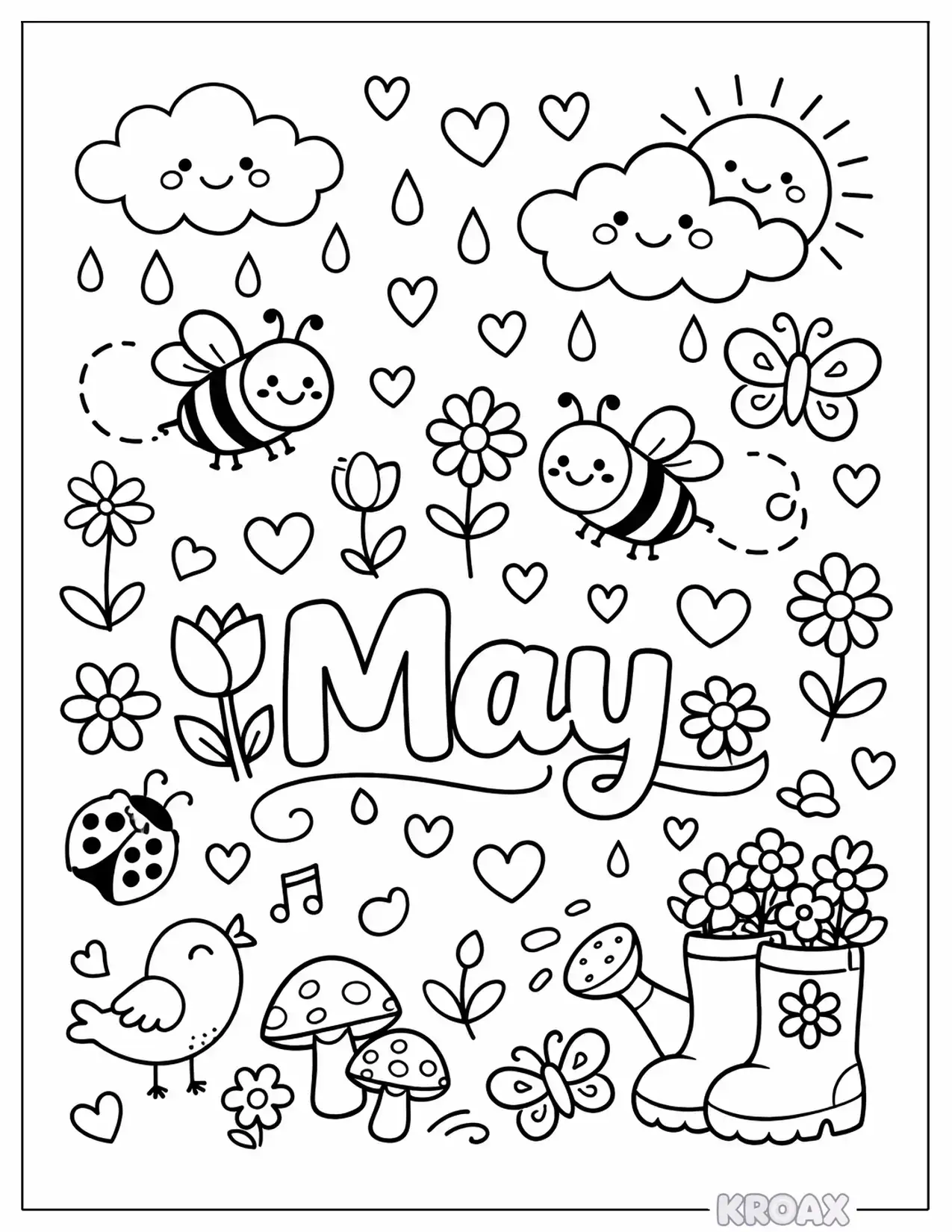 cute may doodles collection printable coloring page