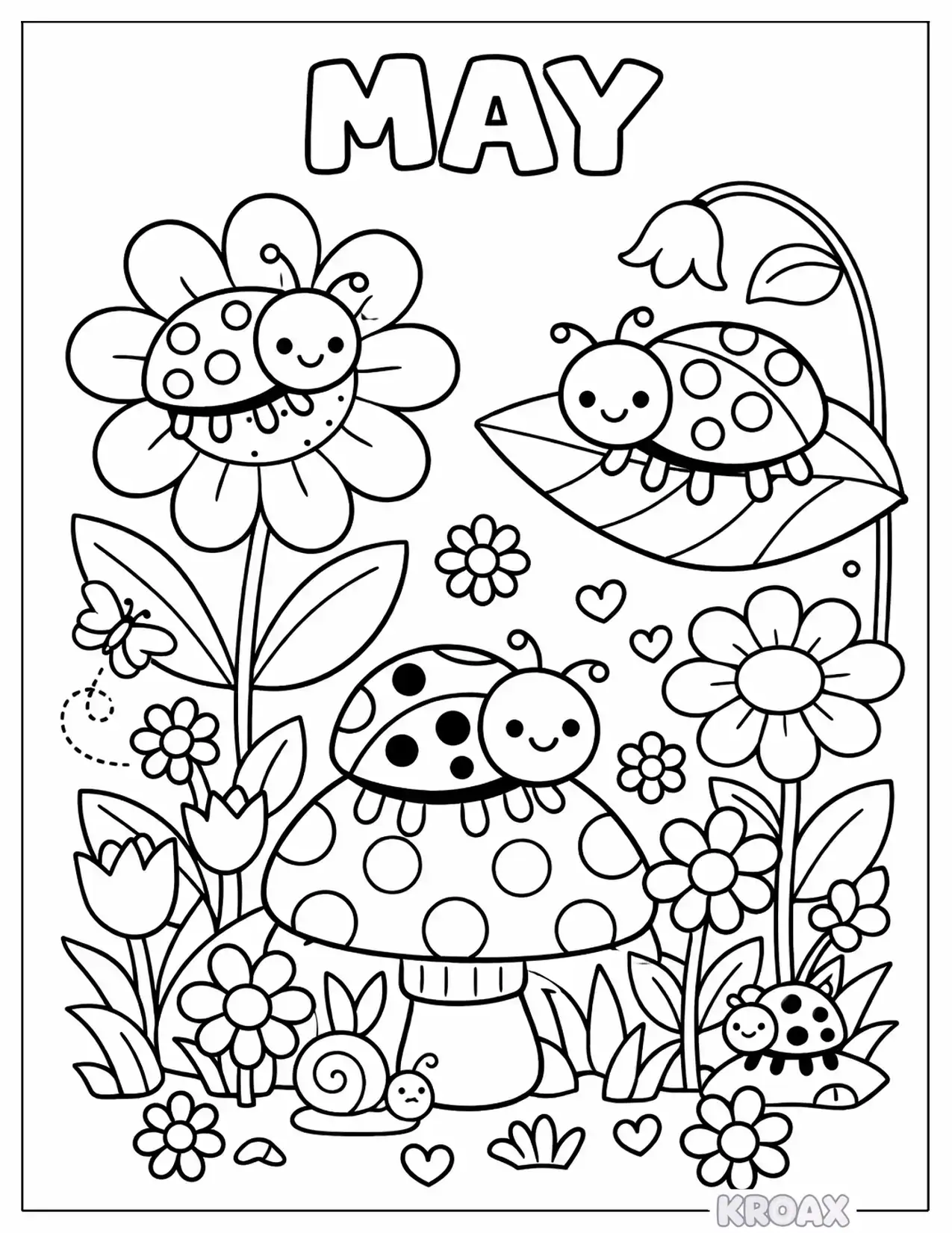 easy may ladybug garden scene printable coloring page
