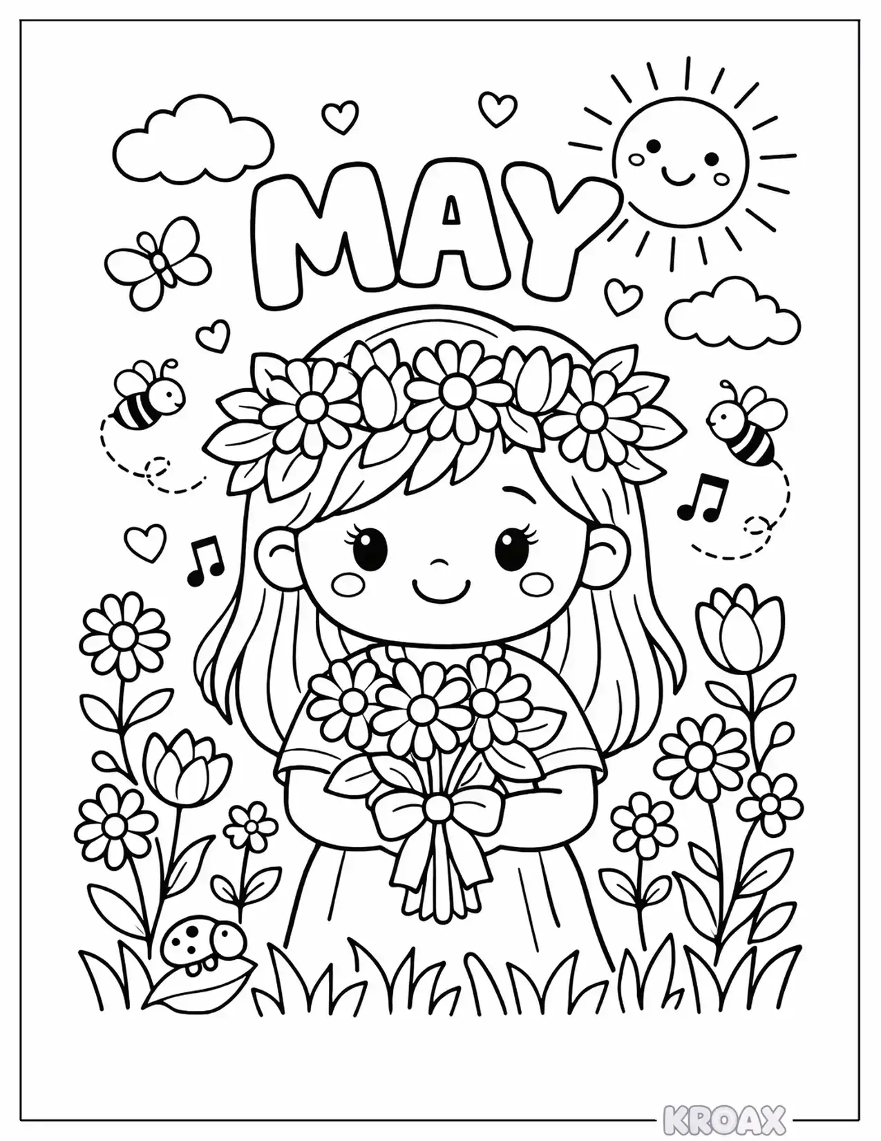 may flower crown design for kids printable coloring page
