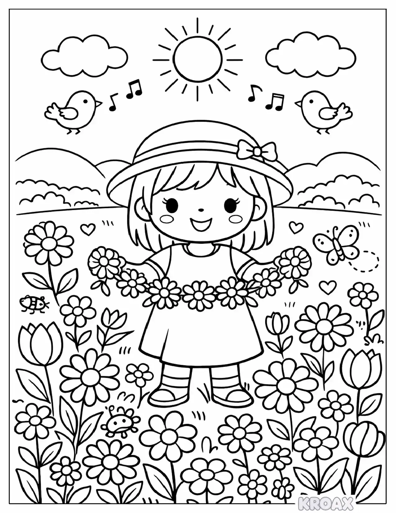 may flower field with daisy chain printable coloring page