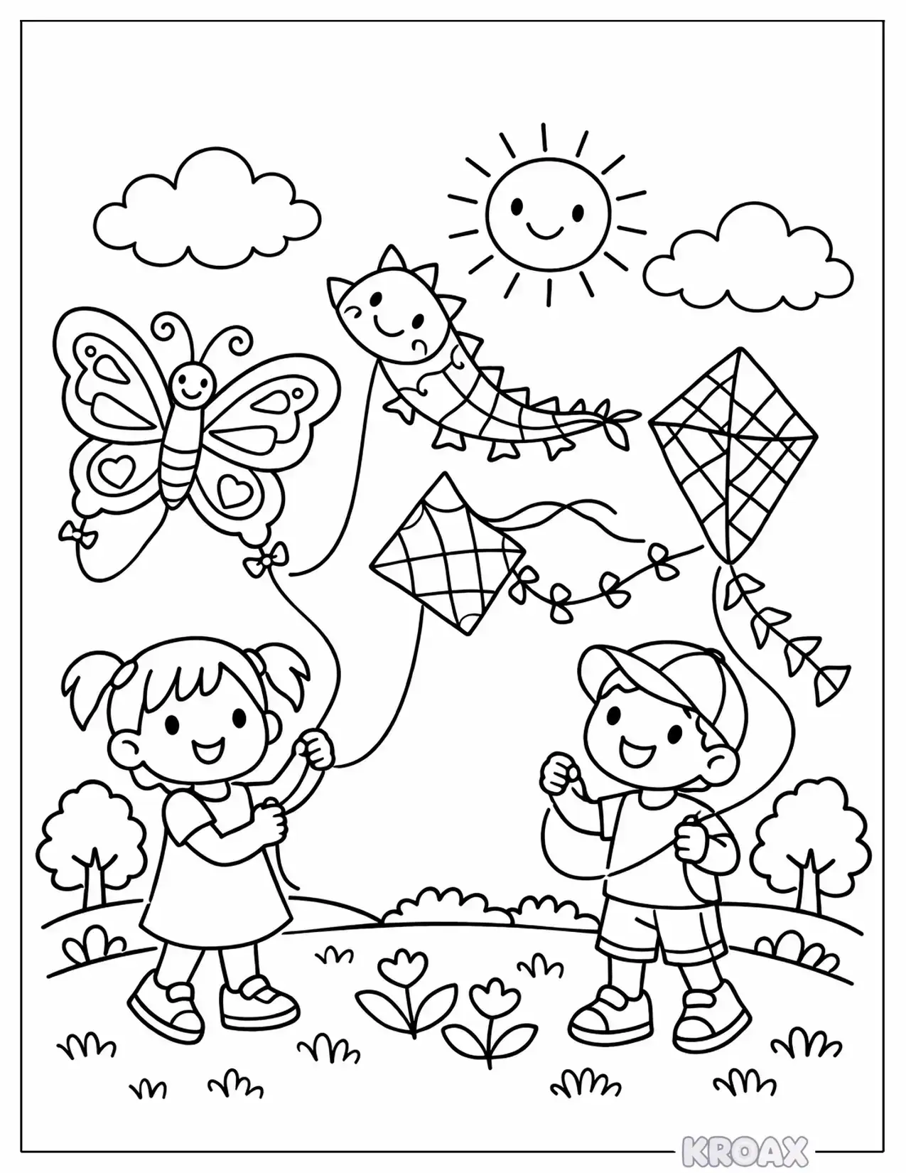 may kite flying adventure in the park printable coloring page