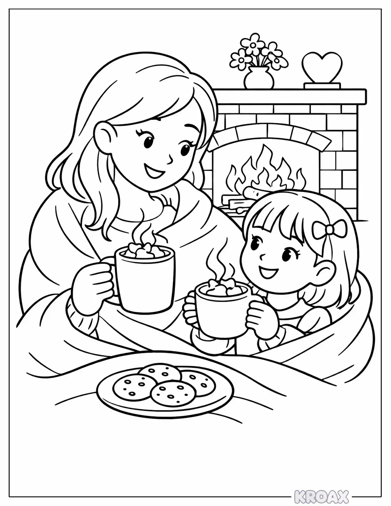 cozy chocolate time together printable coloring page