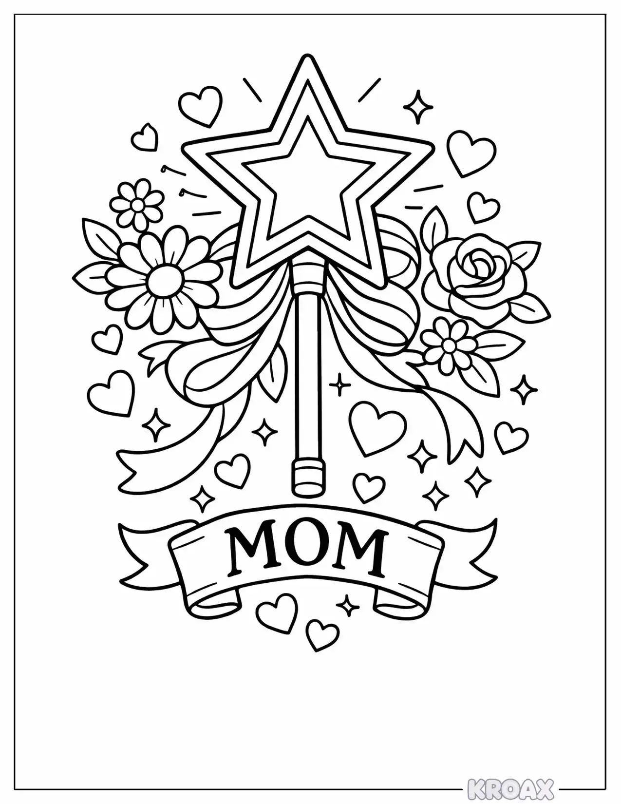 magic wand and sparkles for mom printable coloring page