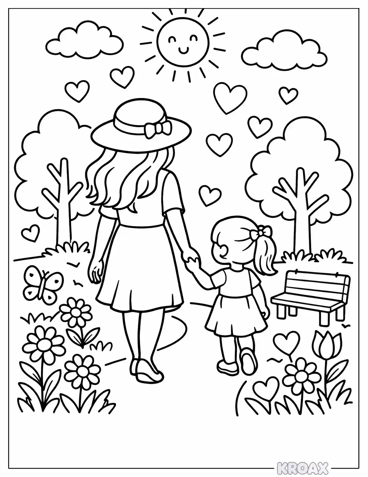 mother and child holding hands printable coloring page