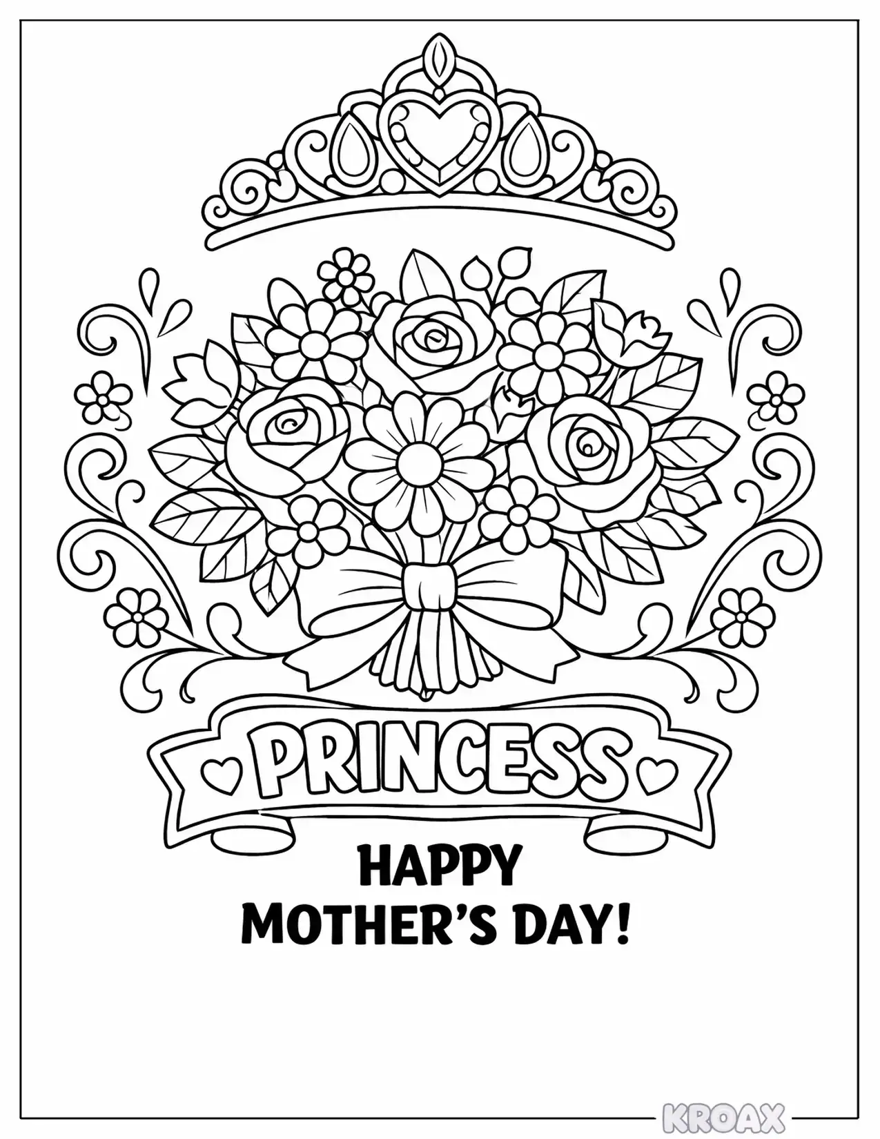 princess tiara with flowers printable coloring page