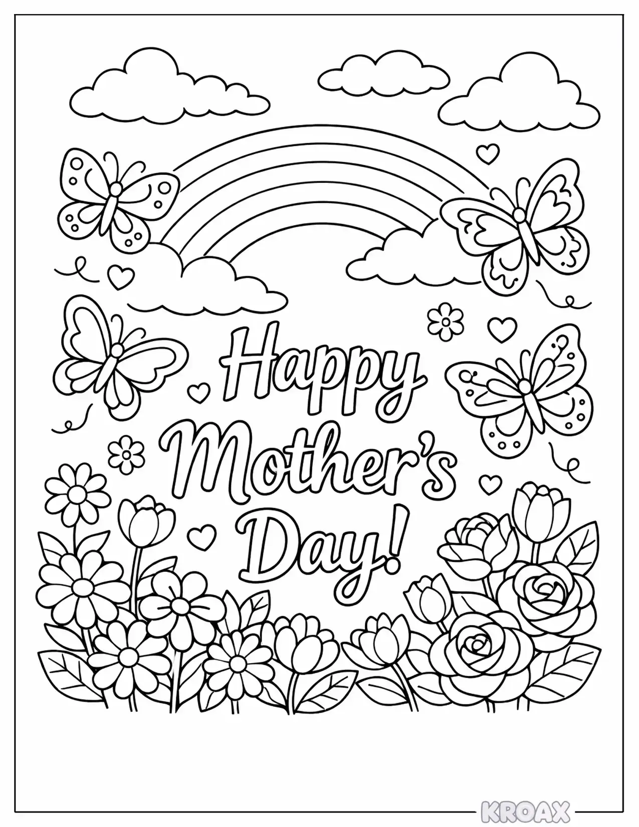 rainbow butterfly garden printable coloring page