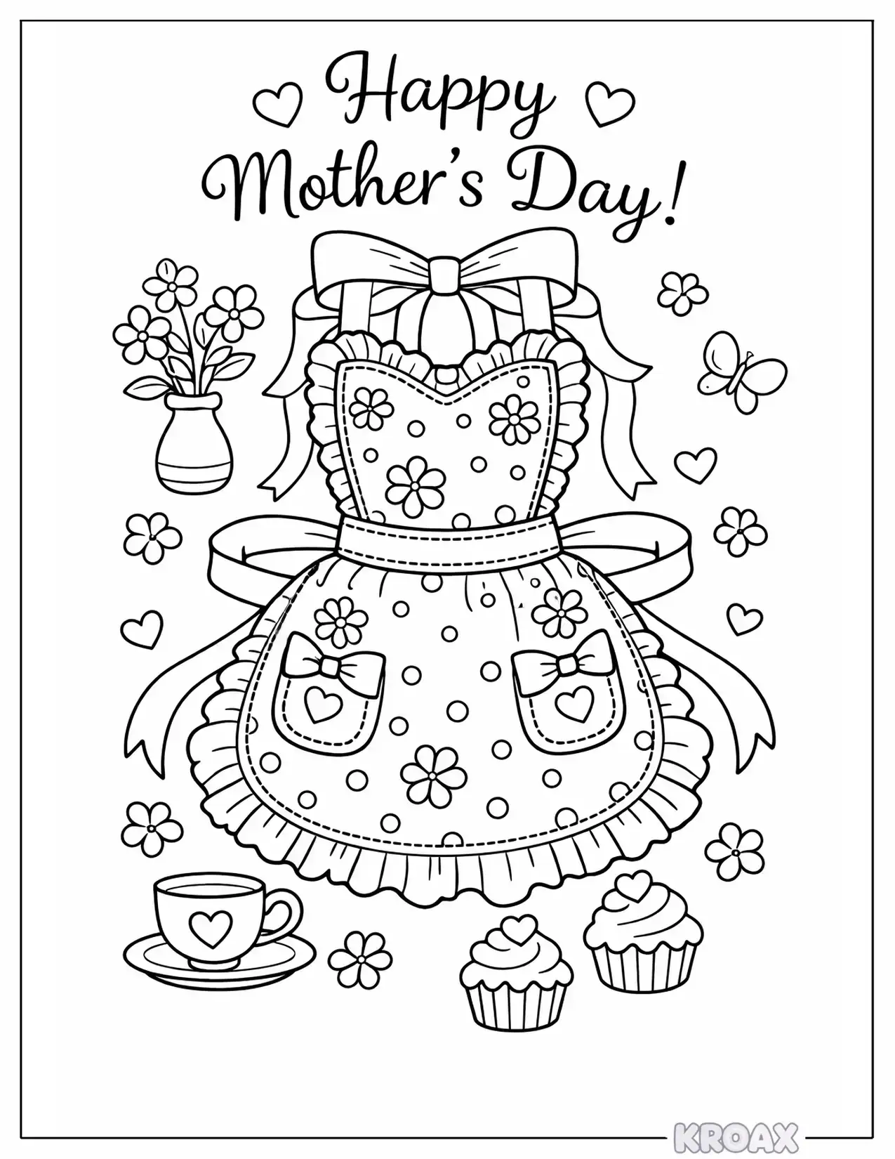 retro floral apron design printable coloring page