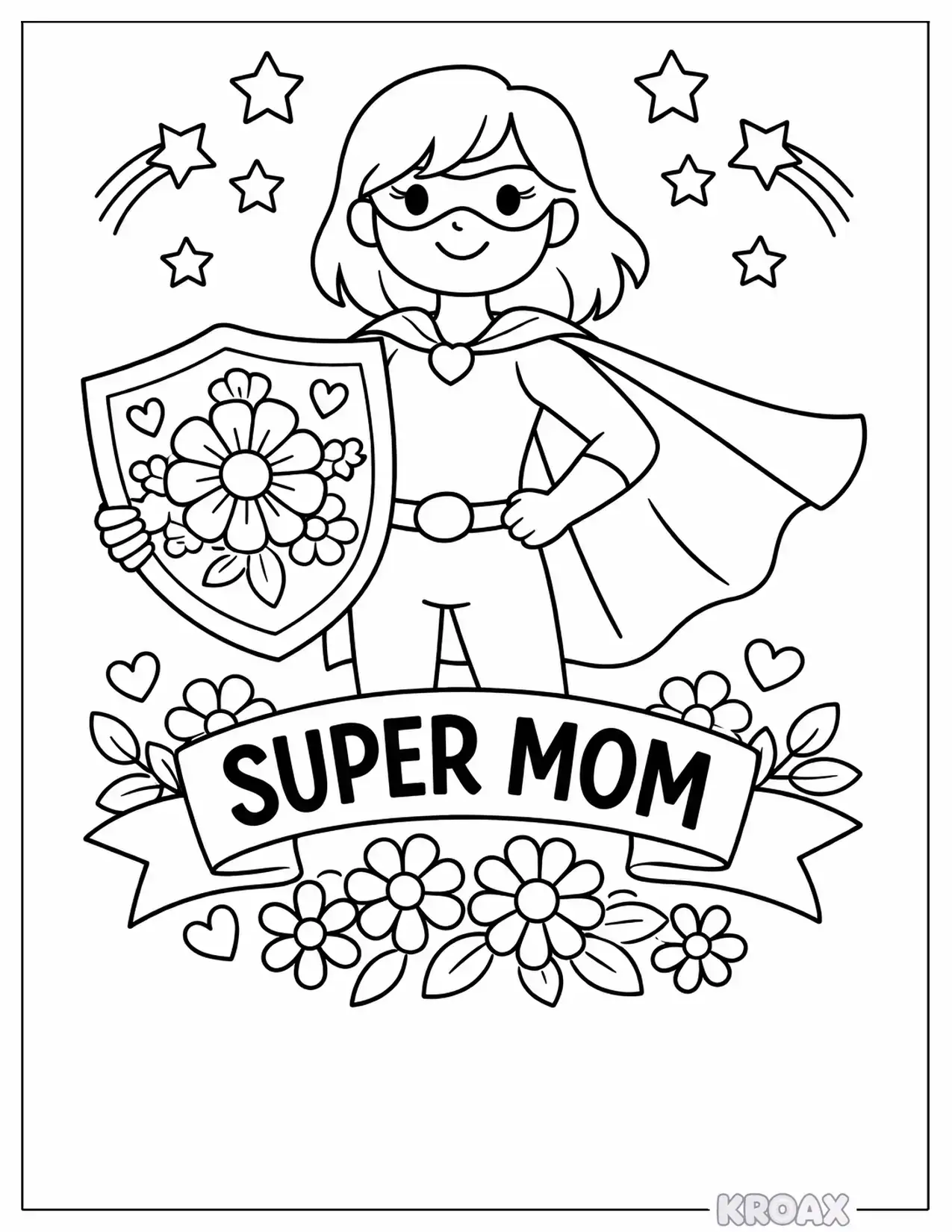 super mom cape and shield printable coloring page
