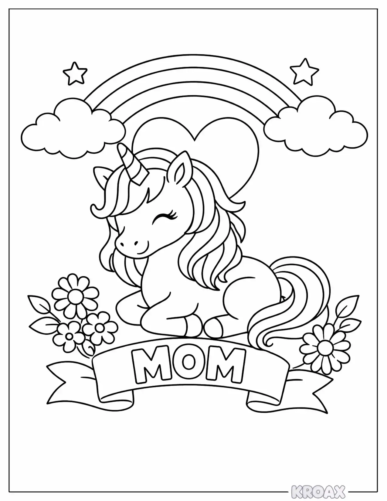 unicorn rainbow for mom printable coloring page