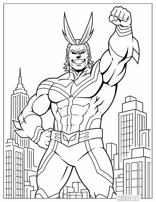 all might heroic victory pose printable coloring page