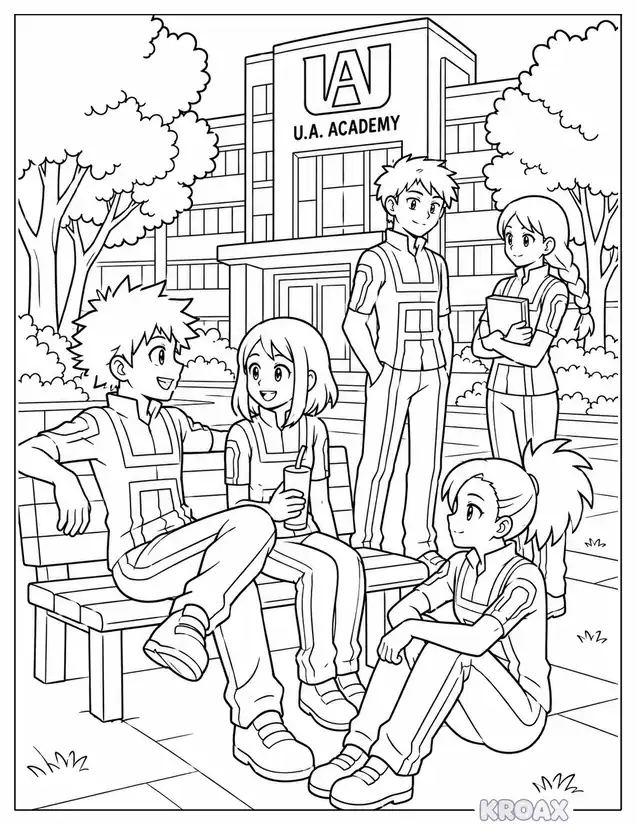 calm day at ua academy courtyard printable coloring page