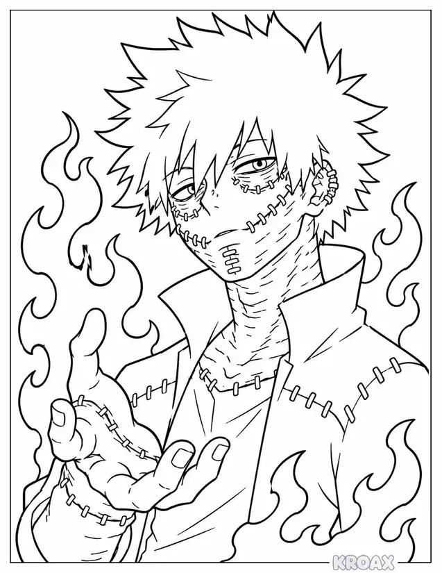 dabi blue flames villain portrait printable coloring page