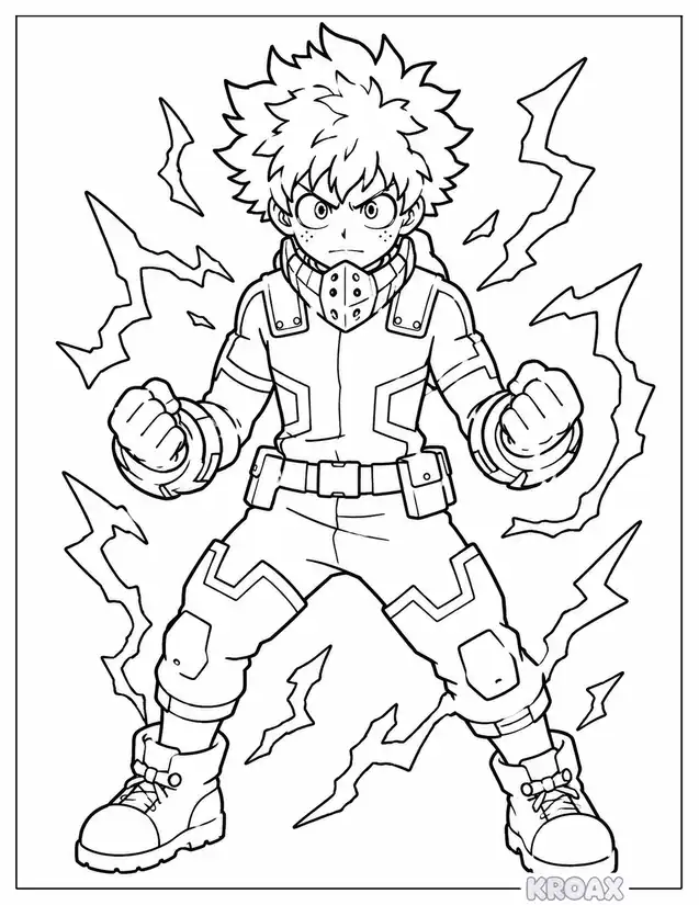 deku full power action scene printable coloring page