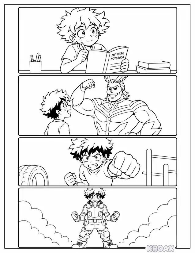 izuku midoriya hero journey collage printable coloring page