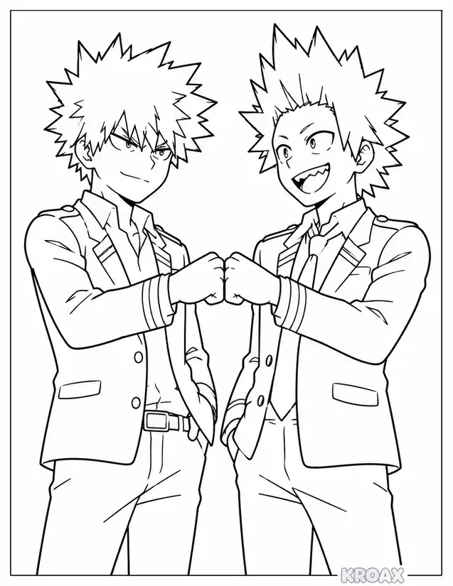 kirishima and bakugo friendship moment printable coloring page