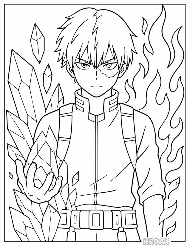 todoroki ice and fire clash printable coloring page