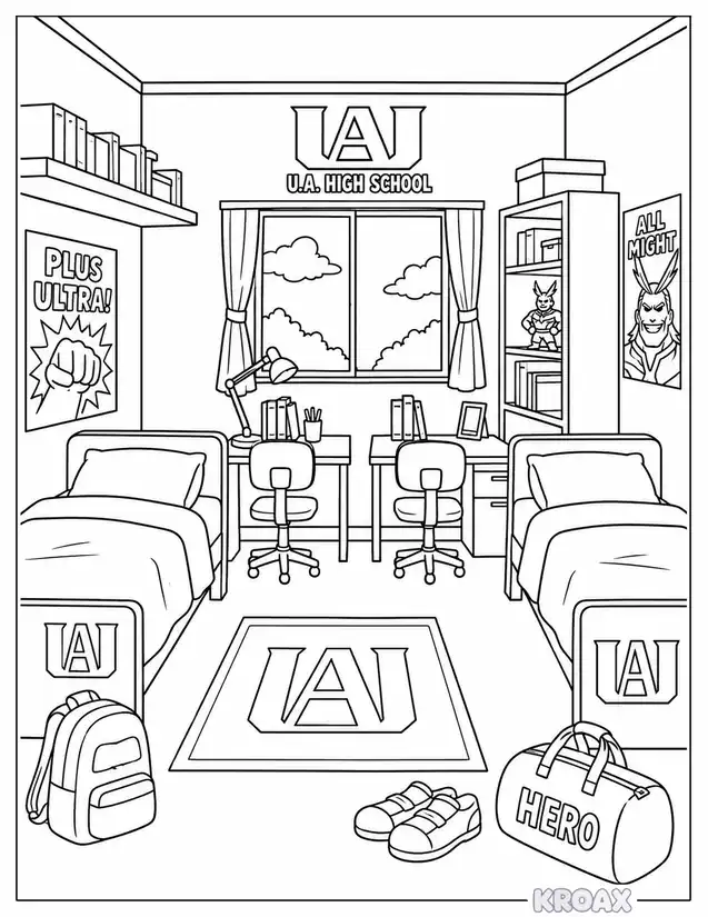 ua high school dorm room scene printable coloring page