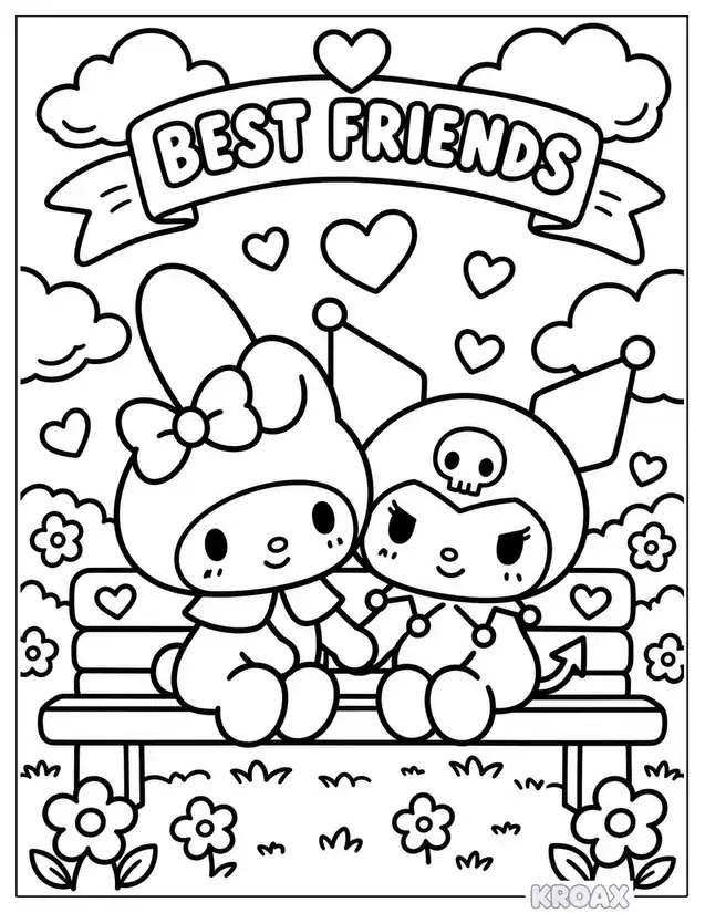 my melody and kuromi best friends forever printable coloring page
