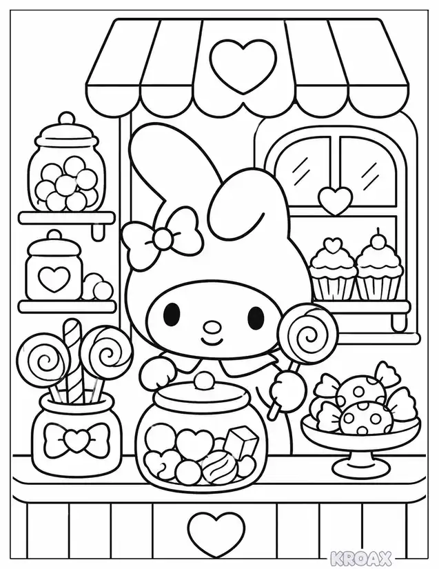 my melody at the candy shop printable coloring page