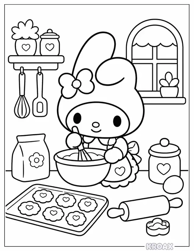 my melody baking cookies printable coloring page