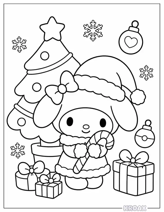 my melody christmas theme printable coloring page