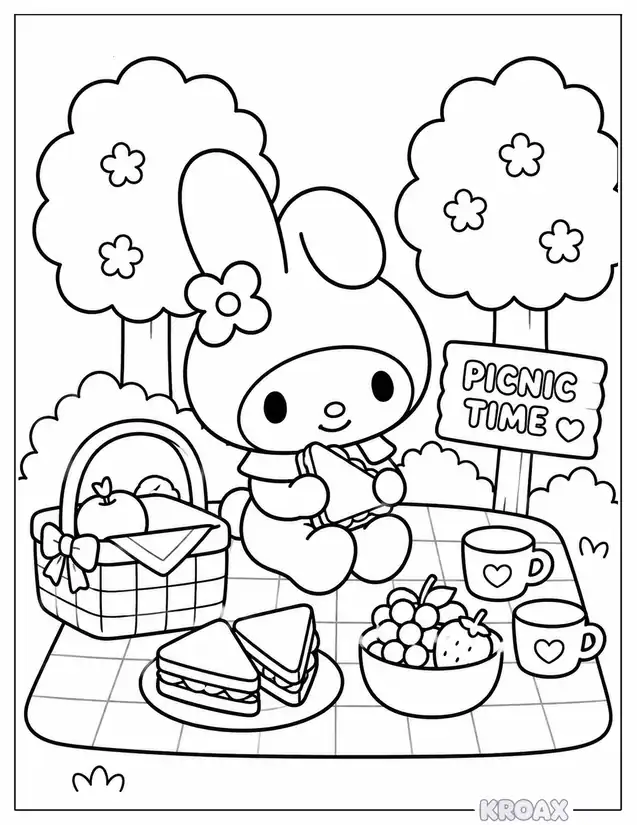 my melody cozy picnic adventure printable coloring page
