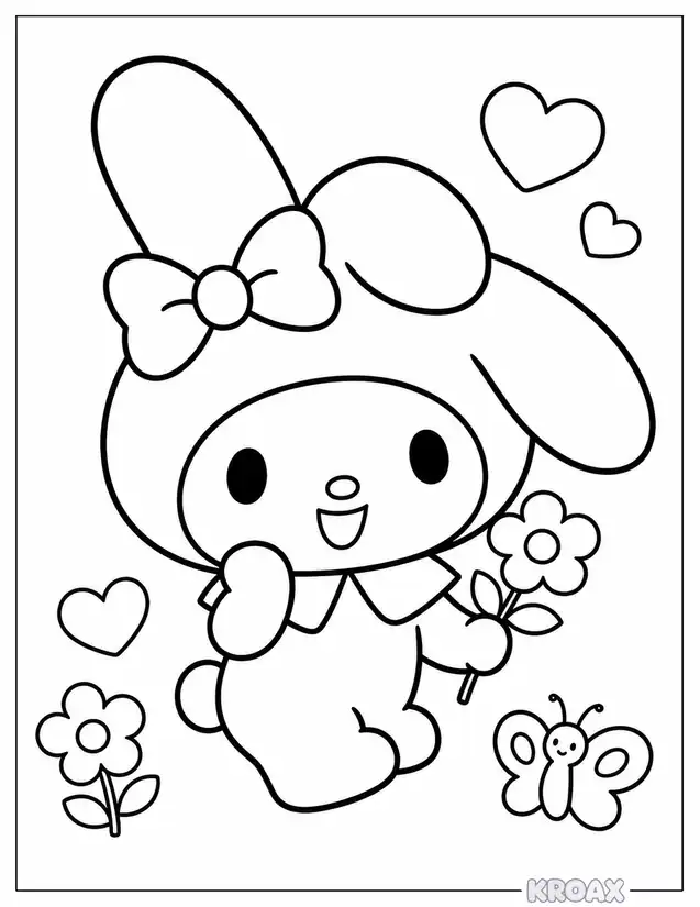 my melody cute smile printable coloring page