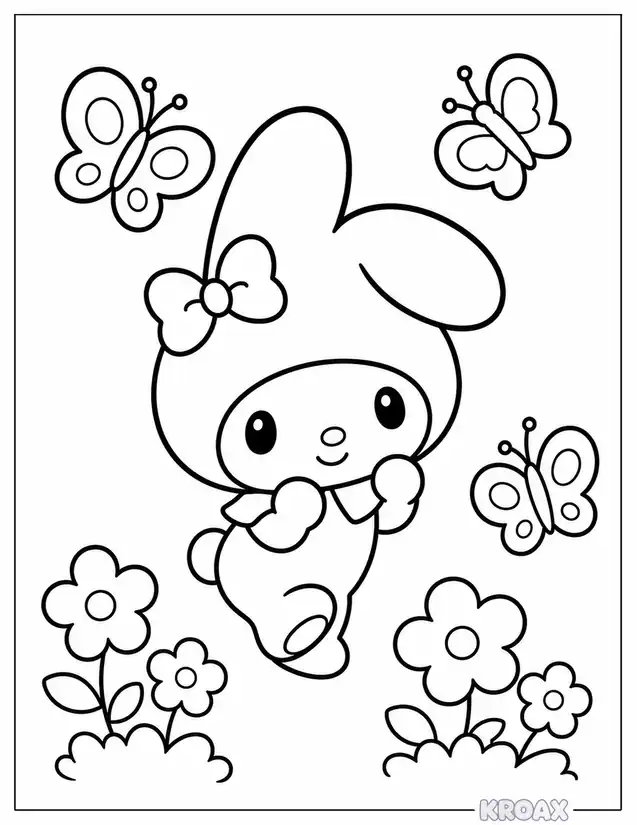 my melody dancing with butterflies printable coloring page