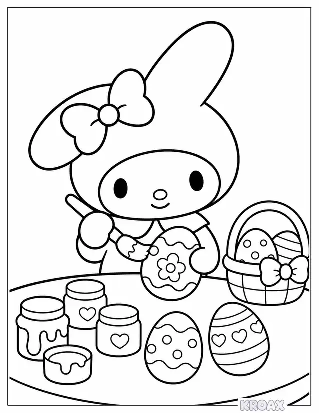my melody decorating easter eggs printable coloring page
