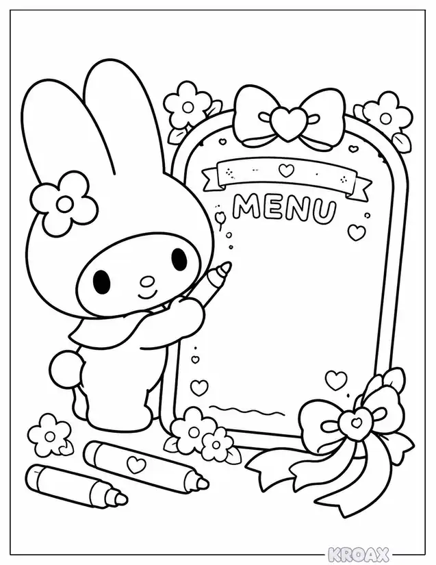 my melody decorating her menu board printable coloring page