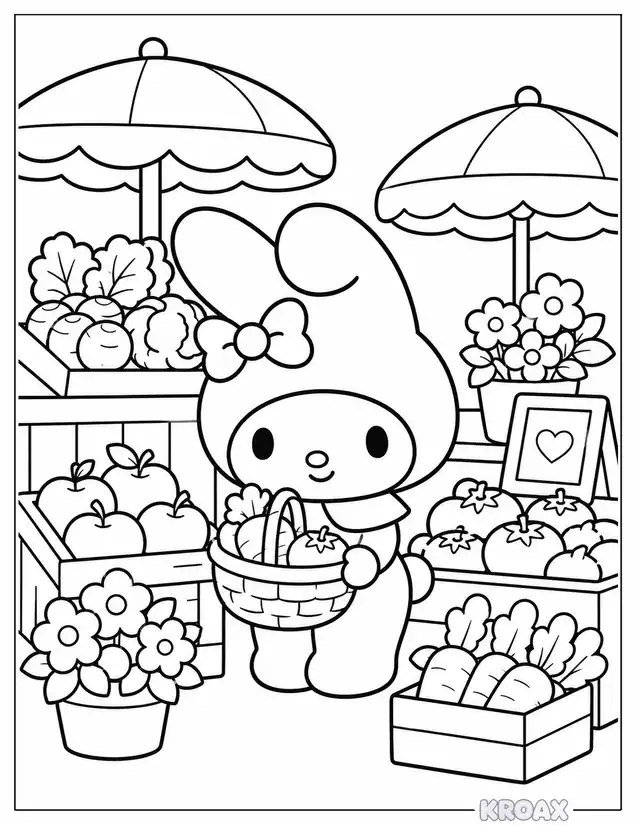 my melody exploring the farmers market printable coloring page
