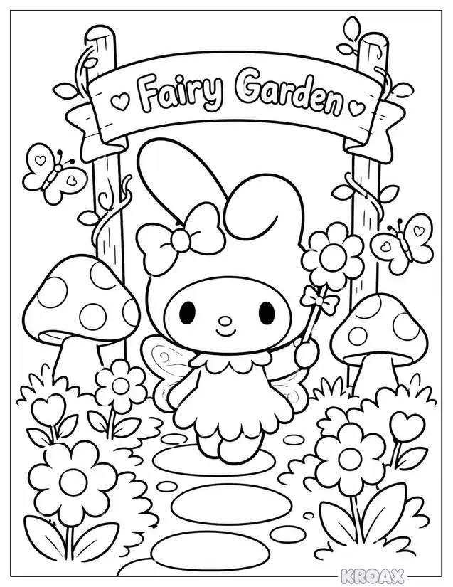 my melody fairy garden dream printable coloring page