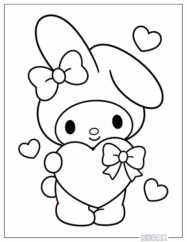 my melody holding a heart printable coloring page