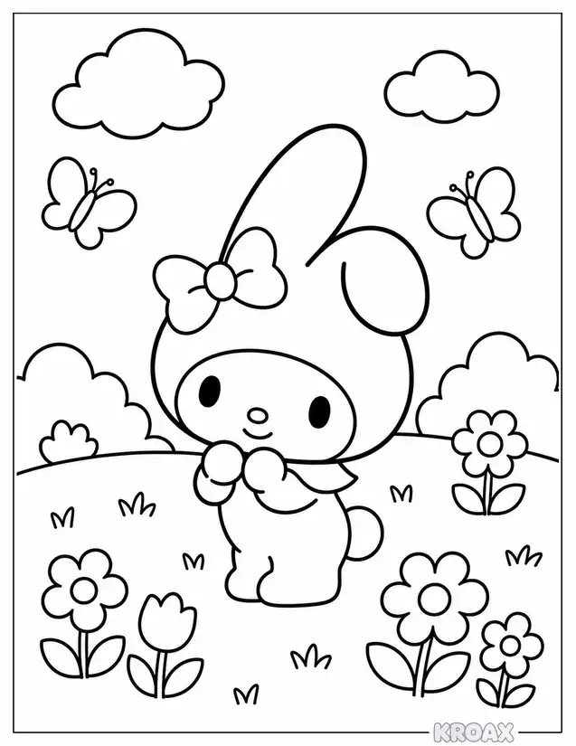 my melody in a sunshine meadow printable coloring page