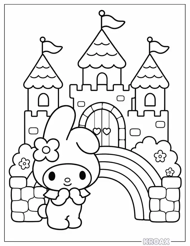 my melody in rainbow castle printable coloring page