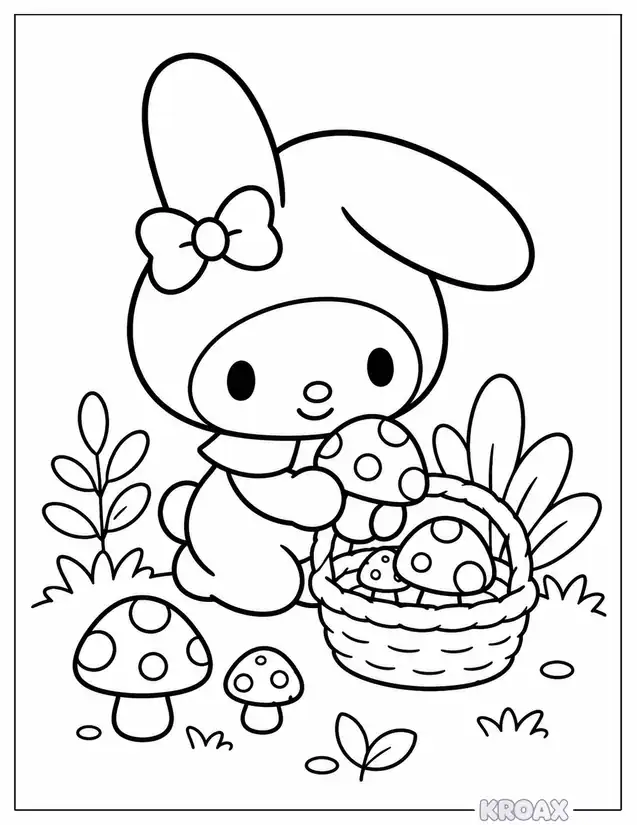 my melody picking magical mushrooms printable coloring page
