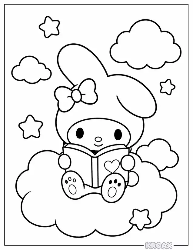 my melody reading in the clouds printable coloring page