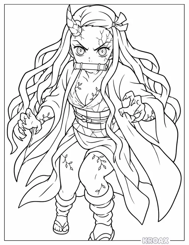 bold nezuko with glowing eyes printable coloring page