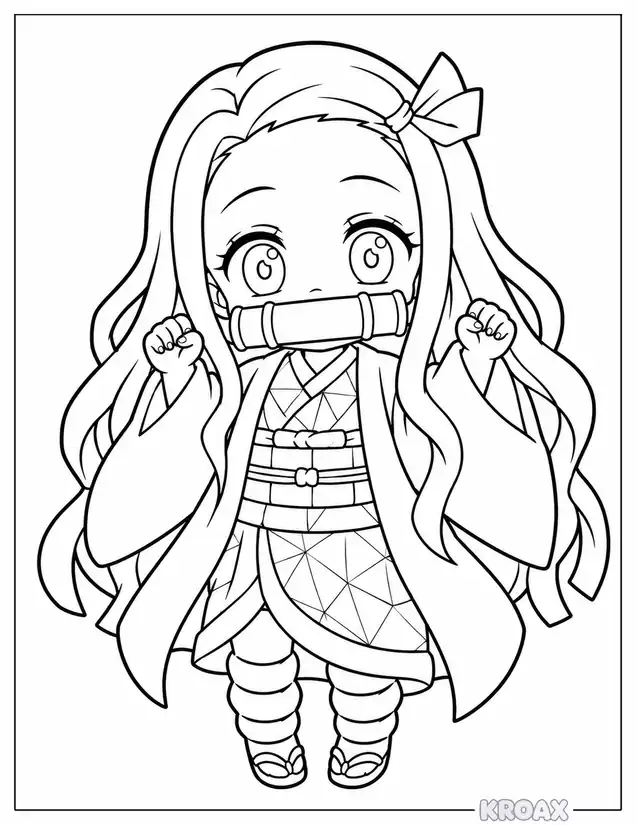 chibi nezuko happy printable coloring page