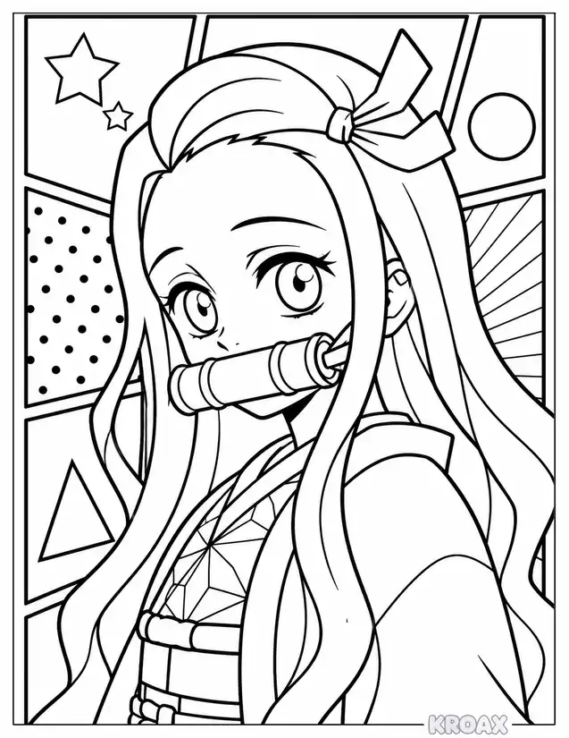 nezuko pop art style portrait printable coloring page